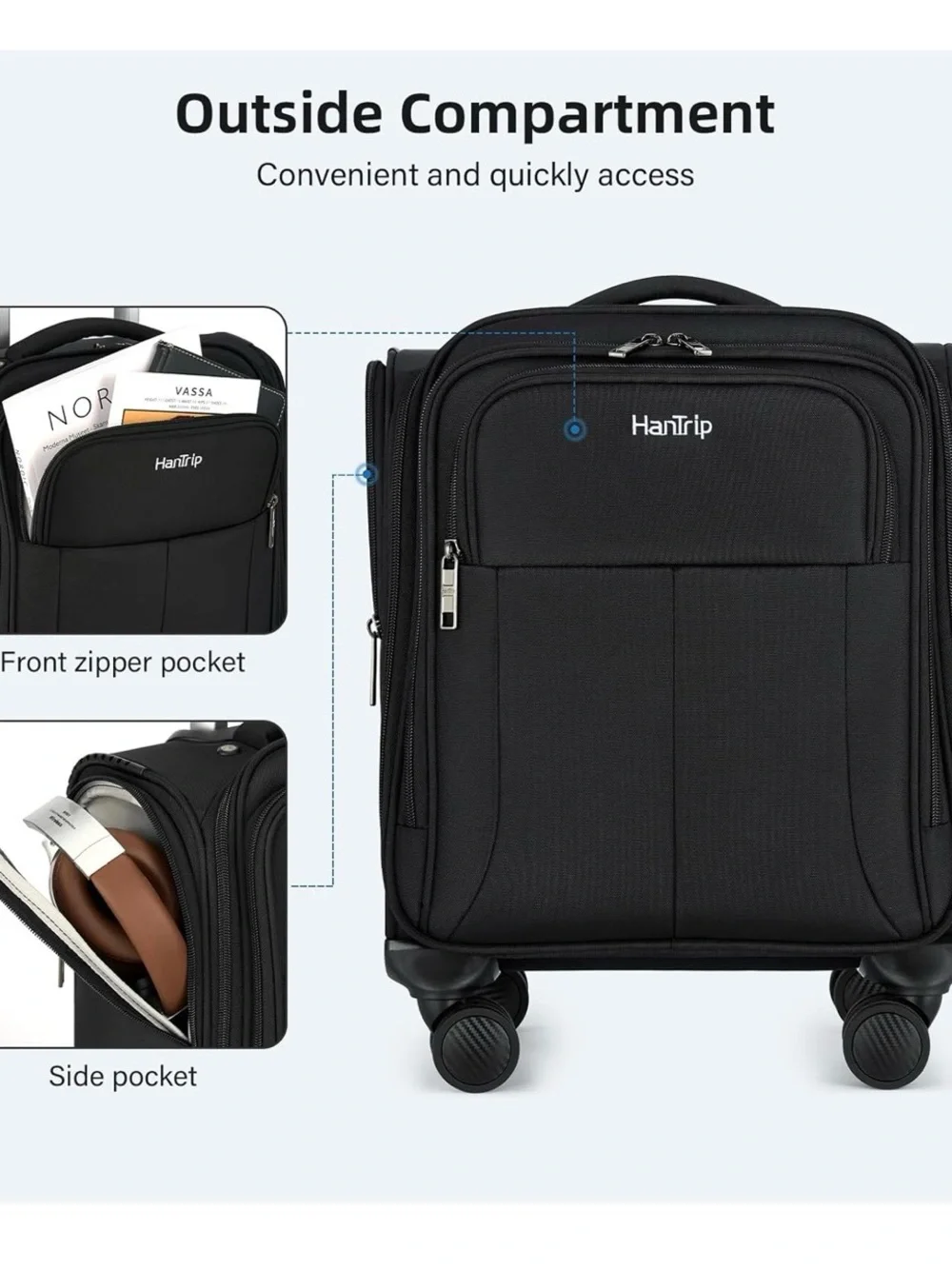 16 Inch Underseat Carry On Luggage with Wheels Softside Small Suitcases